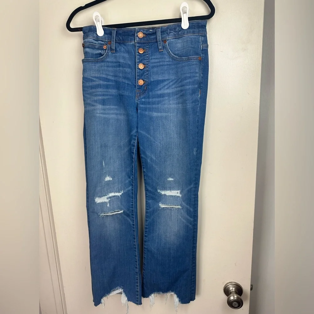 Madewell Button Fly Chewed Hem Kick Flare Cali Demi-Boot Jean in Bronson Wash 28